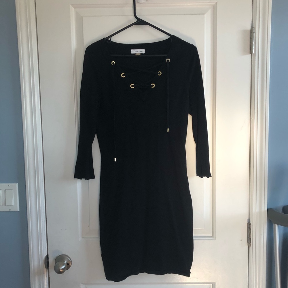 black cross neck Calvin Klein sweater dress